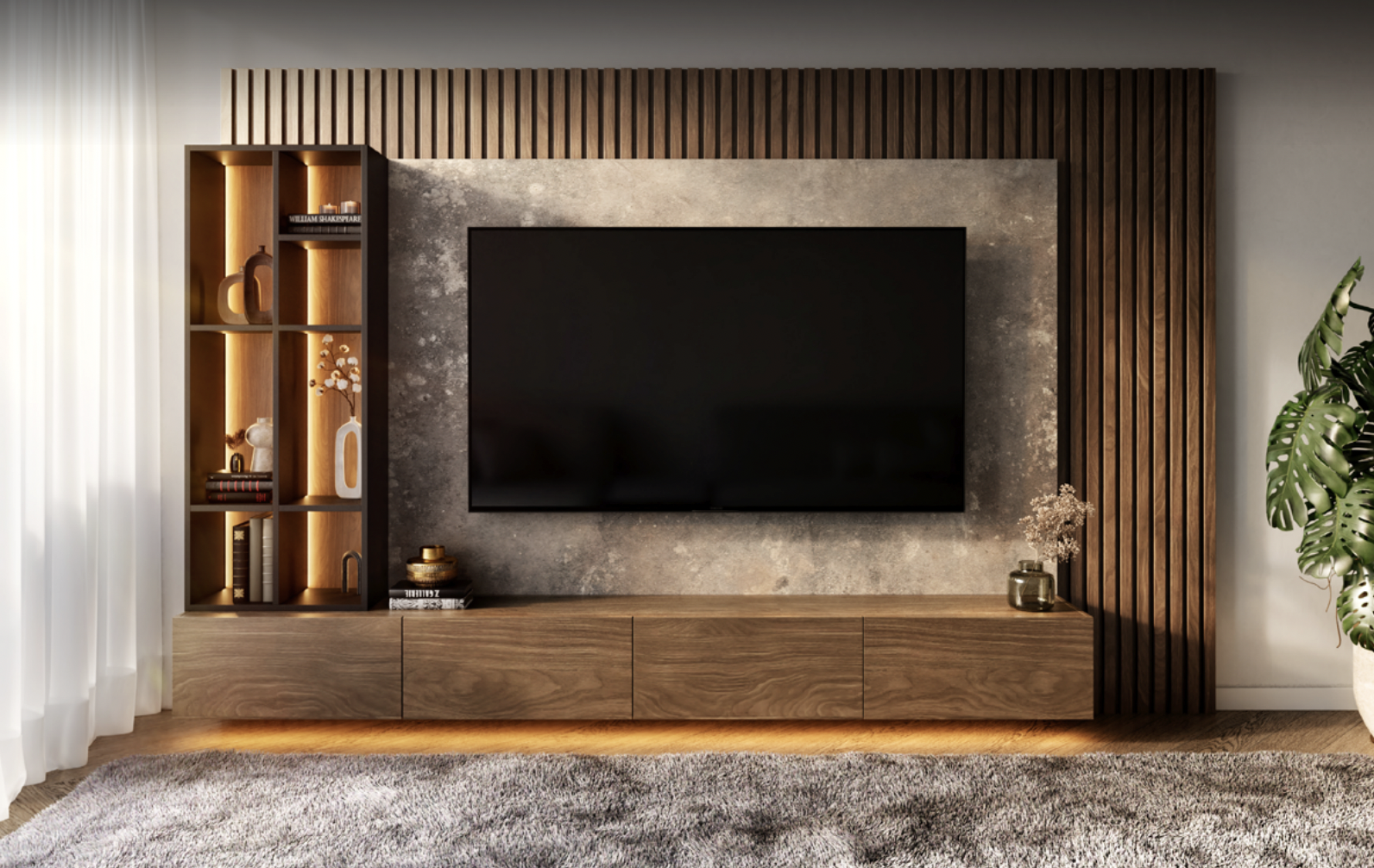 Elegant TV wall design, Velvet: Silver